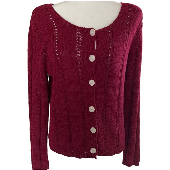 CJ Banks Sweaters - Cranberry Red Cardigan cotton Sweater size small